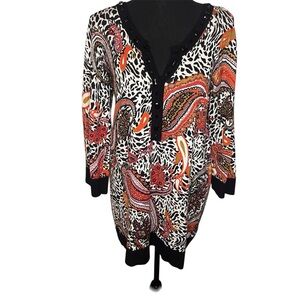 Joseph A Sz XL embellished Paisley sweater Tunic V Neck 3/4 Sleeve Coastal Boho